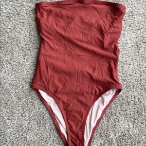 J. Crew Cross-back Bandeau Swimsuit Rust